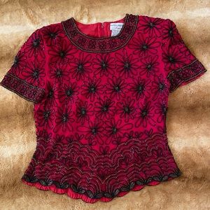 ➡️ Final Sale ⬅️ Papell Boutique Evening Beaded Top